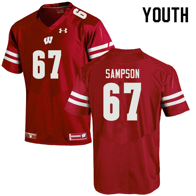 Youth #67 Cormac Sampson Wisconsin Badgers College Football Jerseys Sale-Red - Click Image to Close